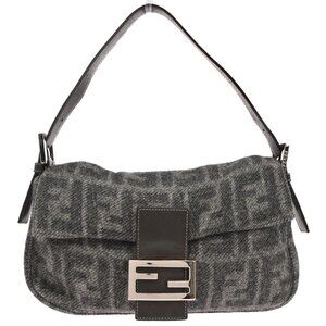 Fendi Gray Wool Zucca Baguette Handbag